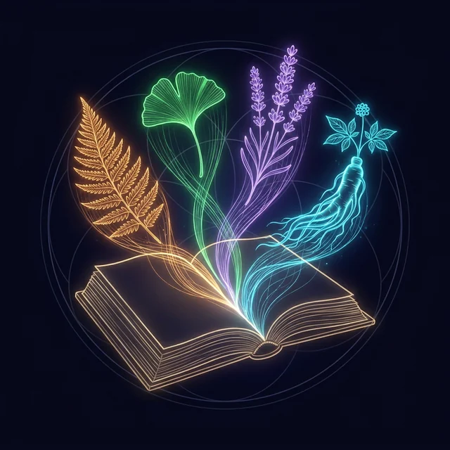 Botanicals rising from an open book